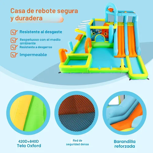Vista 4 de JOYLDIAS 10 in1 tobogán acuático inflable gigante casa de lujo resistente 10 en 1