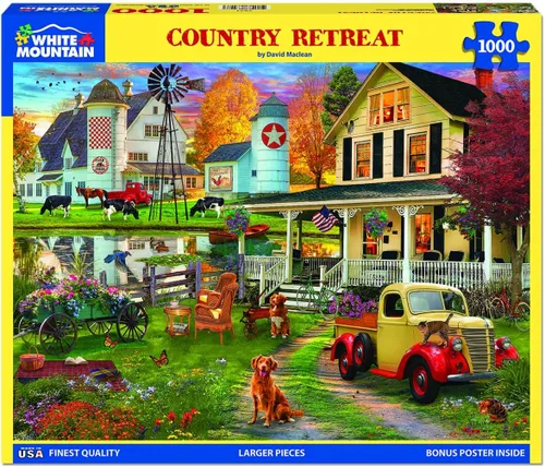 Vista 2 de White Mountain Rompecabezas de 1000 piezas rústico de granja con piezas grandes para adultos y familia de 24 x 30 pulgadas - Country Retreat