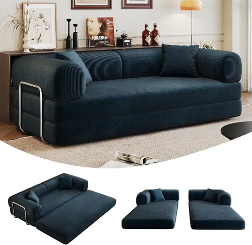 Vista 11 de Sofá cama convertible de 80 pulgadas, sofá cama plegable de pana con almohadas, sofá de compresión moderno sin hueso sin montaje, sofá de compresión