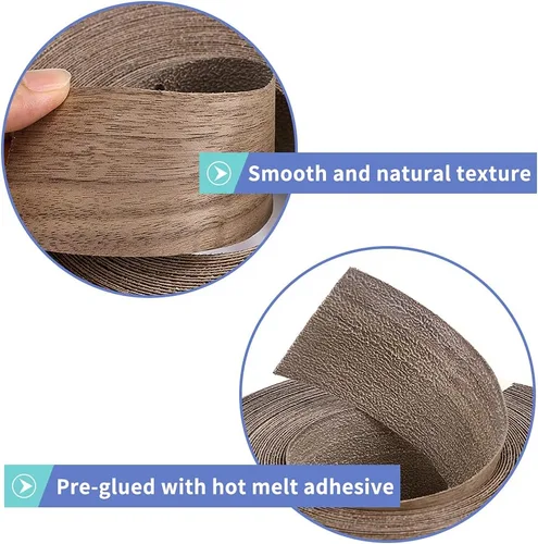 Vista 4 de MOLIGOU Rollo de chapa de madera de nogal, tiras de bandas de borde de madera contrachapada de 2 "× 50', ribete flexible de chapa con parte