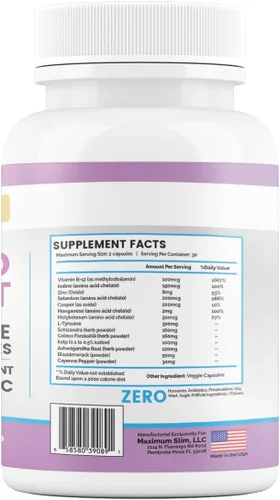 Vista 7 de Suplemento de apoyo para la tiroides para mujeres y hombres, enfoque, claridad mental y energía con yodo de ashwagandha, zinc, algas, vitamina B12