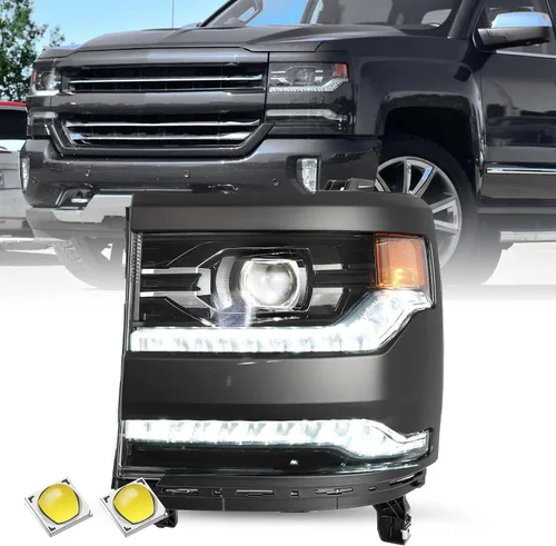 Vista 15 de Ensamble de faro HID/Xenón SOCKIR Compatible con Chevy Silverado 1500 2016-2019/19 Chevy Silverado 1500 LD [con bombilla HID D5S] con DRL LED