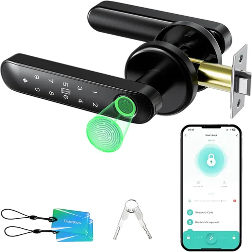 Vista 11 de Cerradura de puerta con huella dactilar, perilla biométrica de puerta con teclado sin llave, cerraduras de puerta para dormitorios, hogar, hotel