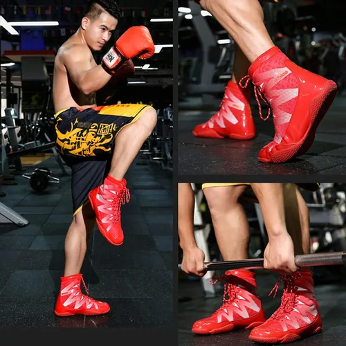 Vista 7 de AIRFUL Zapatos de boxeo para hombre, zapatos de lucha libre para adolescentes, Muay Thai, kickboxing, boxeadores, tenis de artes marciales