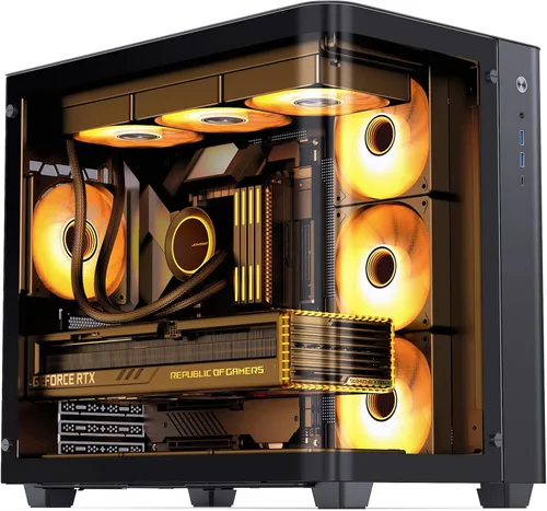 Vista 11 de JONSBO TK-0 Negro ITX Mini Torre Caja de PC, Diseño de Escritorio de Vidrio Hiperboloide, Estructura de Gabinete Separada, Carcasa de Aleación