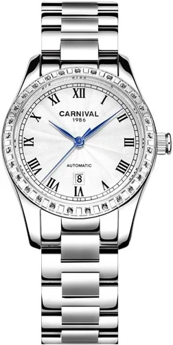 Vista 19 de Reloj mecánico automático para mujer Carnival con banda de acero inoxidable