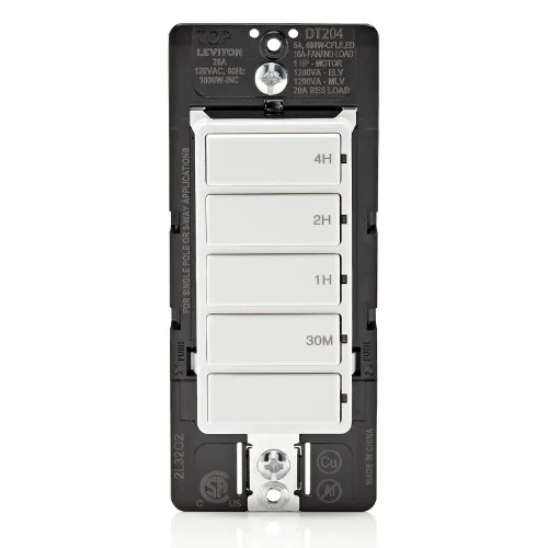 Vista 23 de Leviton Interruptor temporizador de cuenta regresiva para luces domésticas y extractores, 15-30 minutos, 1-2 horas, no requiere cable neutro, un