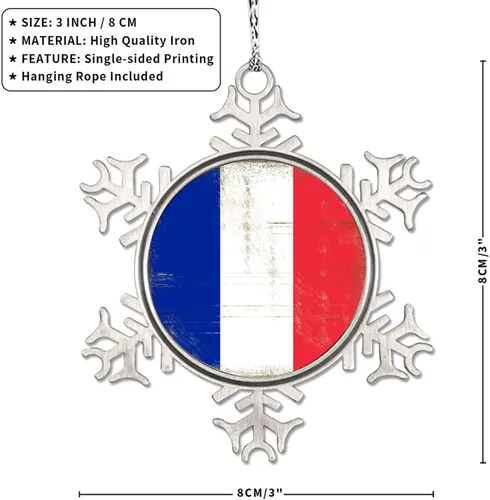 Vista 7 de Adornos de copo de nieve con la bandera nacional de Francia, adornos de árbol de Navidad de Francia, recuerdo de la ciudad del país, adornos