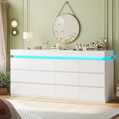 Vista 11 de HAUOMS Cómoda alta de 6 cajones con luz LED, cómoda moderna negra para dormitorio, armarios con cajones para sala de estar, entrada, pasillo