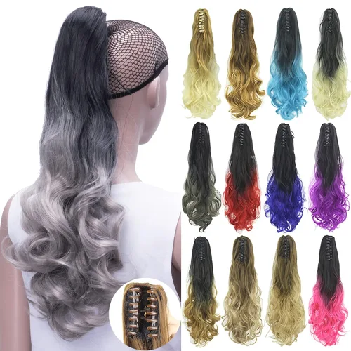 Vista 7 de IMISSU Extensiones de cabello rizado con pinza de color degradado, cola de caballo con clip (rubio degradado)
