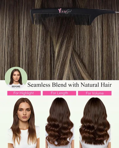 Vista 163 de YoungSee Extensiones de Cabello Humano con Cinta Balayage Extensiones de Cabello con Cinta Marrón Oscuro Extensiones de Cabello con Cinta Ombre