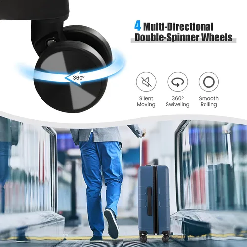 Vista 8 de Goplus Equipaje de mano, maleta rígida de policarbonato de 20 pulgadas con bolsillo frontal, mesa plegable, puerto de carga USB, doble bloqueo TSA