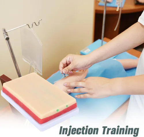 Vista 5 de RONTEN 1 almohadilla de entrenamiento de inyección de silicona para modelo de piel humana, kit de práctica de inyección con 2 venas incrustadas