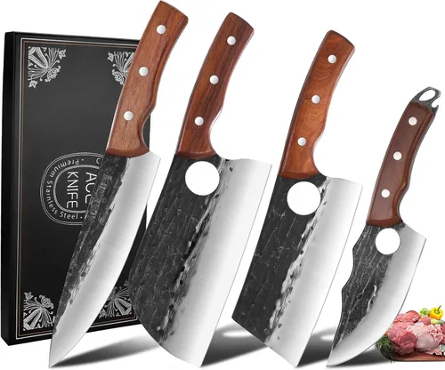 Vista 8 de Juego de 3 cuchillos de chef, juego de cuchillos de carnicero de cocina japonesa, cuchillos de chef serbios, cuchillos de deshuesado vikingos, acero