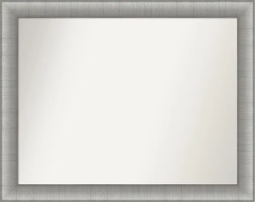 Vista 65 de Amanti Art Espejo de baño plateado para sobre el fregadero, 28 x 37 pulgadas, elegante espejo rectangular de peltre cepillado, marco de madera
