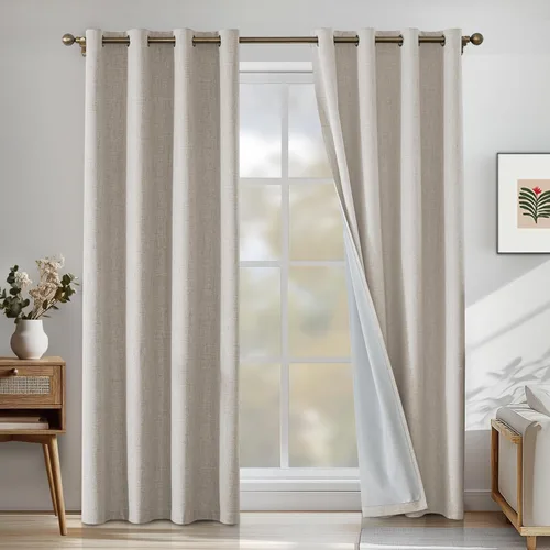 Vista 71 de Cortinas 100% opacas para dormitorio, cortinas opacas de 63 pulgadas de largo, cortinas opacas de lino para sala de estar, cortinas con ojales