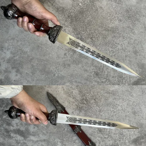 Vista 7 de Espada romana de Gladius de 17 pulgadas con grabado celta medieval, decorativo histórico Réplica para decoración de pared de adornos coleccionables