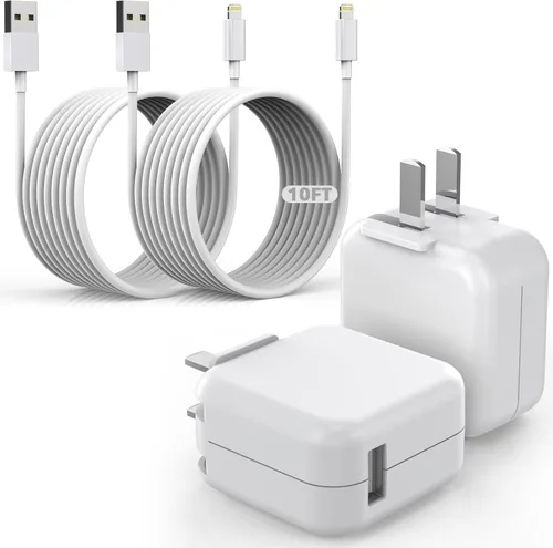 Vista 10 de Cargador para iPad, adaptador de bloque portátil plegable rápido de 12W USB para iPad, con cable de carga USB A a Lightning para iPhone, compatible