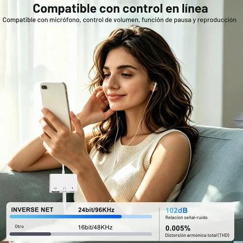 Vista 4 de INVERSE NET USB C a 3.5mm Adaptador de Audio OTG, Adaptador USB-C a USB 3en1 con Conector de Auriculares de 3.5mm y Carga Rápida PD de 60W