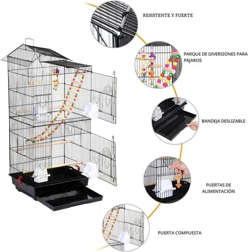 Vista 7 de Yaheetech - Jaula de vuelo de 39 pulgadas con juguetes, jaula de hierro forjado para cacatúas, conures, tortolitos, periquitos y pájaros pequeños