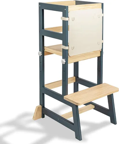 Vista 10 de Taburete de cocina para niños pequeños con alfombrilla antideslizante, Taburete de aprendizaje Montessori de madera para niños de Wood City, Torre