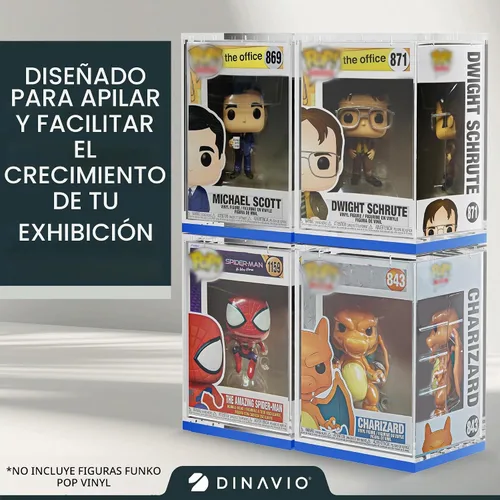 Vista 3 de Dinavio Crafthouse Protector acrílico Funko Pop – Estuche de exhibición apilable resistente – 0.157 in compatible con figuras de vinilo de 4 Base