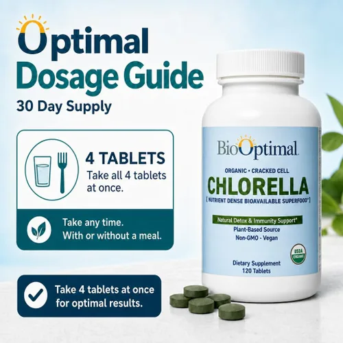 Vista 6 de BioOptimal Pared celular agrietada con Chlorella orgánica USDA y apoyo