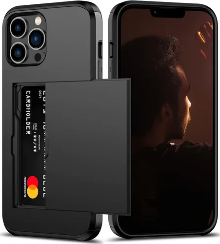 Vista 44 de Nvollnoe Funda para iPhone 13 con tarjetero [almacena 5 tarjetas] Funda tipo cartera de doble capa resistente a prueba de golpes con ranura oculta