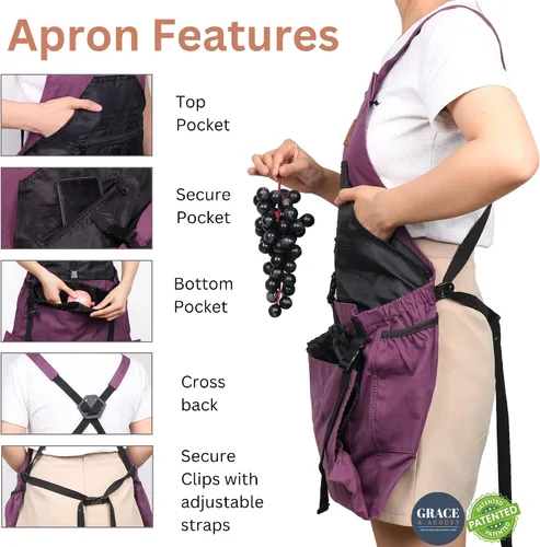 Vista 4 de Delantal de jardinería con bolsillos para mujeres y hombres, delantal de jardín con 7 bolsillos y bolsa interna con cordón, gran regalo