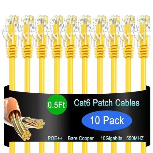 Vista 51 de Cable de Parche Ethernet Cat6 de 0.5 pies (Paquete de 10), Cable de Parche Cat6 para Centros de Datos, Cable Cat 6 10G, Cables de Parche de Red