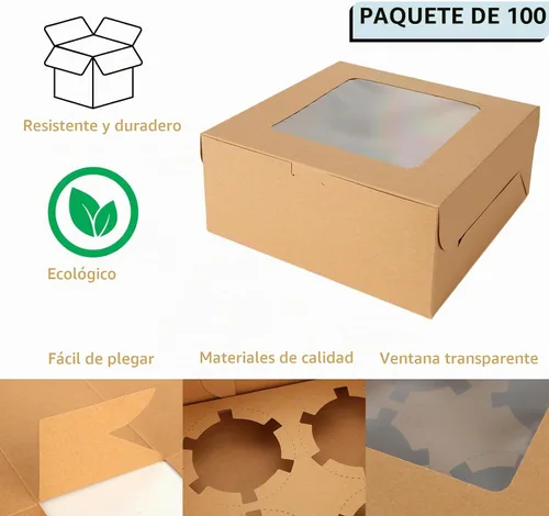 Vista 3 de 100 cajas para magdalenas, 4 recipientes para cupcakes, cajas de papel kraft marrón para cupcakes, cajas de golosinas con inserto, 4 cavidades
