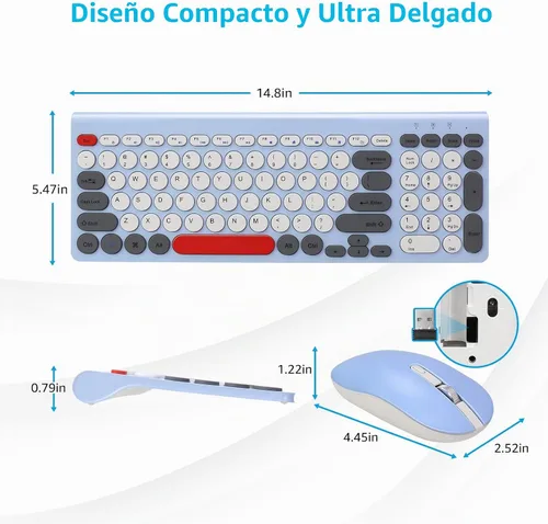 Vista 6 de LeadsaiL Combo de teclado y mouse inalámbricos, mouse USB inalámbrico y teclado de computadora, compacto y silencioso para computadora portátil