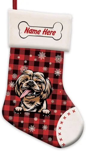 Vista 32 de Foto personalizada, Feliz Navidad, búfalo rojo, a cuadros, feliz perro, calcetín de Navidad, copo de nieve, decoración de vacaciones, calcetín