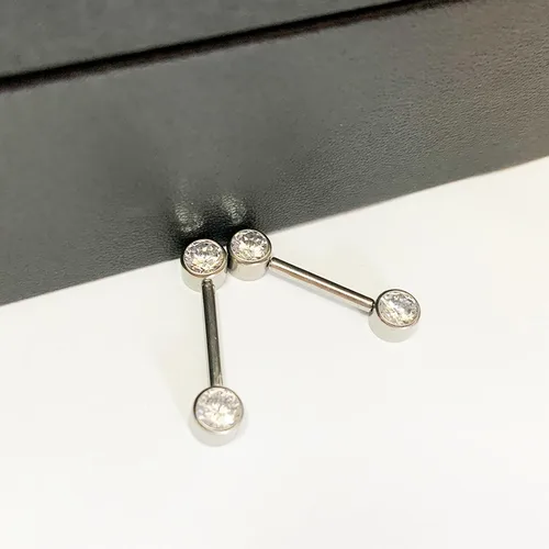 Vista 5 de 1 unidad2 piezas G23 titanio 0.157 in0.197 in CZ pezón anillos de lengua 14G recta circonita cúbica piercing joyería barra ceja prensa ajuste sin