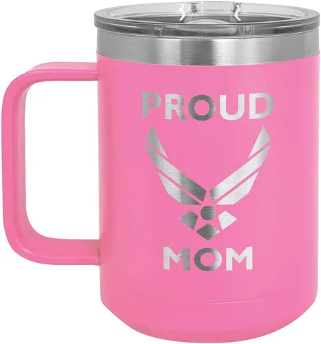 Vista 8 de PROUD AIR FORCE MOM BLACK Taza de café de 15 oz con tapa deslizante Taza de café de viaje aislada Ideas de regalo del día de la madre de hijo