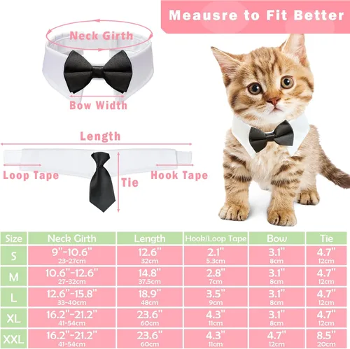 Vista 2 de Esmoquin para gatos, traje ajustable de Koolmox con lazos formales y corbatas para mascotas, corbata negra para niños pequeños y medianos, gatos