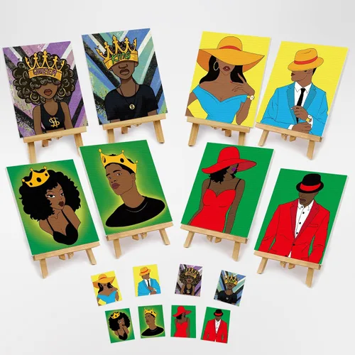 Vista 2 de Paquete de 8 lienzos predibujados para pintar para adultos, suministros para fiestas de pintar y beber, juego de pintura en lienzo para artistas