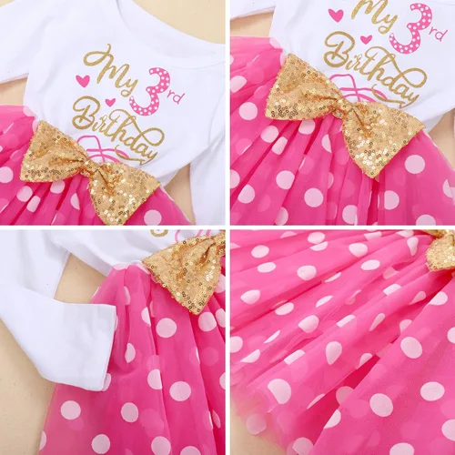 Vista 6 de ODASDO Vestidos de princesa de manga larga con tutú y lazo para fiesta de cumpleaños de 1, 2 y 3 cumpleaños