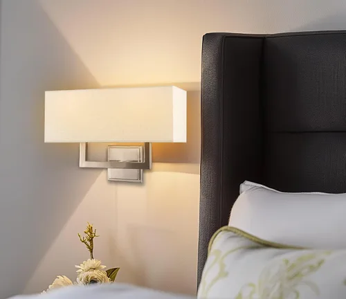Vista 5 de Kira Home Haven - Lámpara de pared moderna de 16 pulgadas, 2 luces + pantalla rectangular de tela blanca, acabado de níquel cepillado