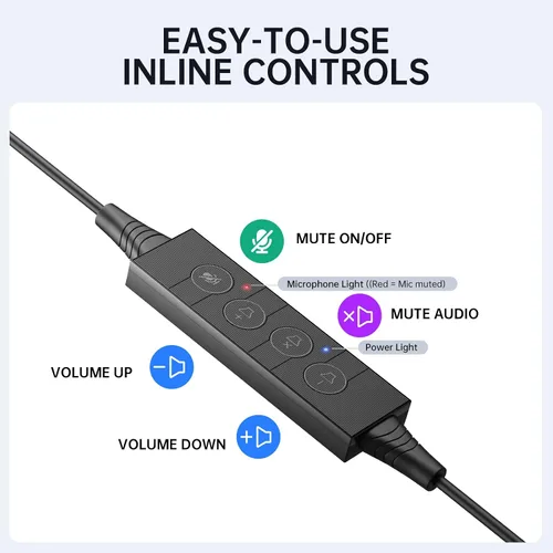 Vista 6 de EKSA H27 Auriculares USB para computadora con micrófono para trabajo, auriculares de PC con micrófono de cancelación de ruido, auriculares con cable