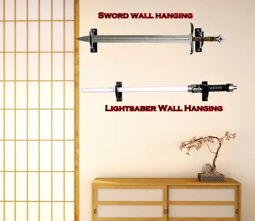 Vista 3 de Soporte de pared para sable de luz, paquete de 2 espadas Katana Samurai de acrílico negro, soporte de sable de luz para pared, pantalla horizontal
