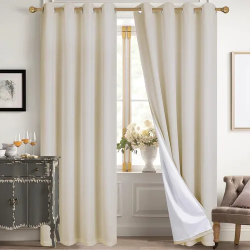 Vista 112 de Diraysid Cortinas 100% opacas de lino beige para dormitorio, con ojales, aislamiento térmico, cortinas de oscurecimiento de habitación
