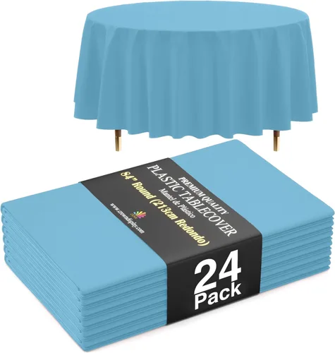 Vista 81 de Exquisite 66% Thicker Premium Aqua Round Tablecloth 0.5 Mil 6 Pack Plastic Table Cloth Disposable 84 Inch Round Plastic Tablecloth Won't Tear Easily