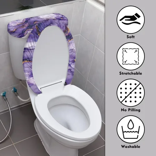 Vista 3 de Puprle - Funda para tapa de inodoro de mármol blanco, resistente a salpicaduras, con borde elástico, fundas suaves para inodoro de baño, se adapta a