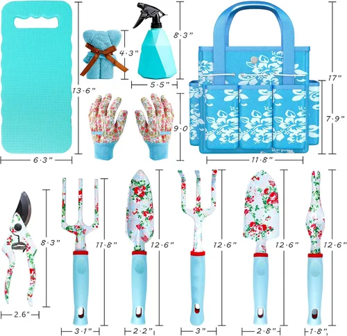 Vista 7 de JUMPHIGH Juego de regalos de jardinería para mujeres - Herramientas de jardinería florales con bolsa - Regalos para mamá, novia o mujeres
