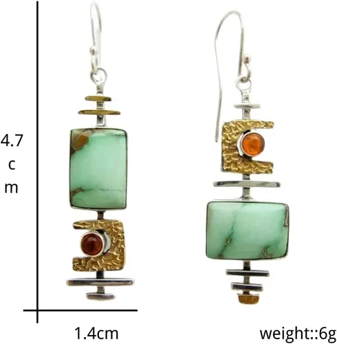 Vista 6 de Pendientes de turquesa geométricos y bohemios hechos a mano, ligeros, lágrima, Tauren, largos aretes colgantes de gota para mujeres y niñas