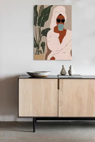 Vista 3 de Lienzo con estampado bohemio de mujer negra y flores, decoración de niña afro, póster de moda, enmarcado listo para colgar