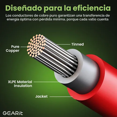 Vista 2 de GEARit 12AWG Cable de Extensión Solar (25 pies negro - 25 pies rojo) Conectores solares macho a hembra con kit de herramientas adaptador, cable