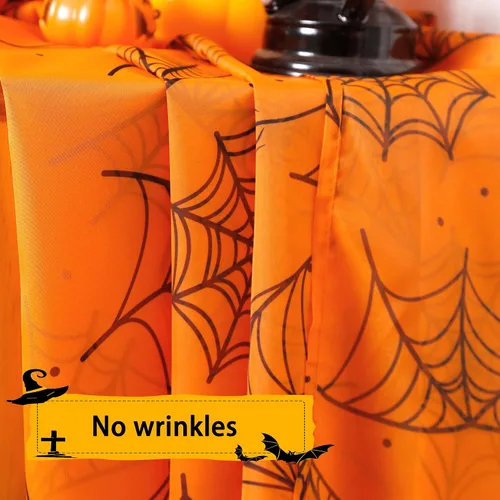 Vista 3 de Cortinas de Halloween para sala de estar, cortinas traslúcidas naranjas de 84 pulgadas de largo, 2 paneles de decoración de Halloween para el hogar