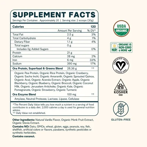 Vista 5 de Ora Organic Paquete de energía de equilibrio hormonal y proteína: apoya la piel, el estado de ánimo, la energía, Cordyceps y cereza de acerola +